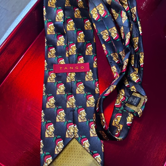 Festive Santa Dog Patterned Tie in Navy and Gold - Picture 3 of 3